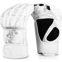 MMA Gloves (Skeleton Hand Print, White) - 8oz Grappling Muay Thai Martial Arts Combat UFC Sparring Punching Boxing PU Leather Training Mitts with.