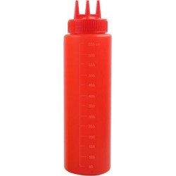 24oz Plastic Three Hole Condiment Squeeze Bottles Perfect for Cooking Salad Ketchup BBQ Syrup Condiments Dispenser Red