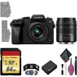 Panasonic Lumix DMC-G7 Mirrorless Micro Four Thirds Digital Camera w/ 14-42mm & 45-150mm Lenses (Black) - 64GB - Memory Card Wallet - Reader - Battery