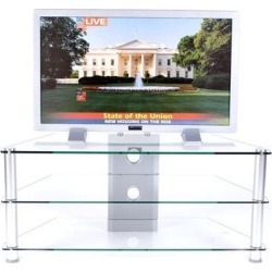 RTA Home and Office TVM-020 42 in. Below Plasma TV Stand Clear Tempered Glass with Wire Management