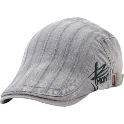Cotton Newsboy Hats Stripe Beret Hat Flat Cap for Men Women Gray