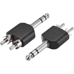 6.35mm Male to 2 RCA Male Connector Splitter Adapter Coupler Black 2Pcs for Stereo Audio Video AV TV Cable Convert