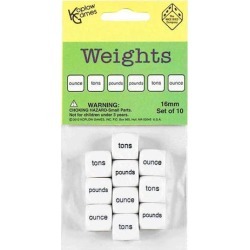 Pack of 10 16mm Educational Math Weights Dice - ounce pounds tons