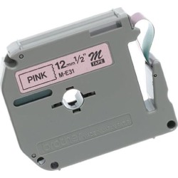 Brother P-Touch ME31 Black on Pink Tape - 0.50' Width x 26.2 ft. Length - 1 Roll - Metallic Pink