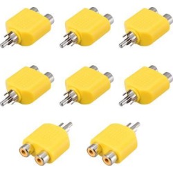 RCA Male to 2 RCA Female Connector Splitter Adapter Coupler Yellow 8Pcs for Stereo Audio Video AV TV Cable Convert
