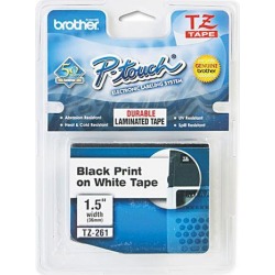 Brother TZE261 P-touch Laminated Tape, 36mm (1.4') Black on White tape for P-Touch, 8m (26.2 ft)