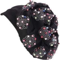 Women Muslim Flower Cancer Chemo Hat Turban Hair Loss Wrap Cap Black