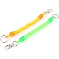 Unique Bargains Spiral Wrist Key Chain Coil Strap Keyring Holder Green Orange 2pcs