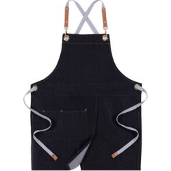 Denim Apron Adjustable Jean Kitchen Apron with Pocket Denim Black