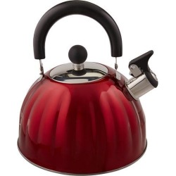 MR. COFFEE 91414.02 Twining 2.1 Quart Pumpkin Shaped Stainless Steel Whistling Tea Kettle, Metallic Red