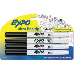 Low-Odor Dry-Erase Marker, Ultra Fine Point, Black, 4/pack
