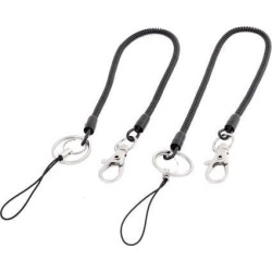 Plastic Claw Clasp Key Chain Strap Flexible Spring Sprial Coil Cord Black 2 Pcs