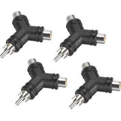 RCA Male to 2 RCA Female Y Shape Connector Stereo Audio Video Cable Adapter Splitter Black 4Pcs