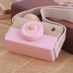 Cute Wooden Toy Camera Kids Girls Boys Creative Neck Camera Photo Props Decor Great Gift for Your Child 3 Colors Pink