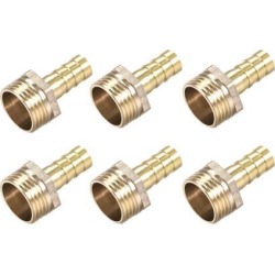 Brass Barb Hose Fitting Connector Adapter 10mm Barbed X G1/2 Male Pipe 6pcs