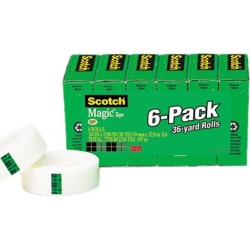 Scotch 810-6PK Magic Office Tape, 3/4' x 1296', 1' Core, Clear, 6/Pack