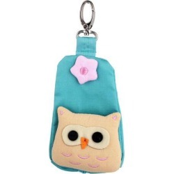 Lobster Clasp Zip Up Cloth Owl Head Decor Key Coin Holder Bag Purse Wallet Green