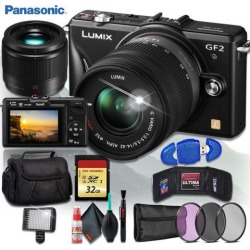 Panasonic Lumix G DMC-GF2K Digital Camera (BODY ONLY) + Panasonic Lumix G 25mm f/1.7 ASPH. Lens + 32gb Memory Kit + 160 LED Video Light + Camera Case