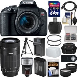 Canon EOS Rebel T7i Digital SLR Camera & EF-S 18-55mm + 55-250mm IS STM Lens + 64GB Card + Case + Flash + Battery & Charger + Tripod + 2 Lens Kit
