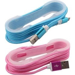 Mobile Phone USB 2.0 Type A to Micro-B Charger Data Cable Blue Pink 2pcs
