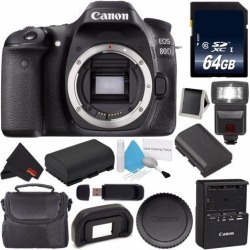 Canon EOS 80D DSLR Camera (Body Only) 1263C004 (International Version) + 64GB SDXC Class 10 Memory Card + LP-E17 Replacement Lithium Ion Battery +