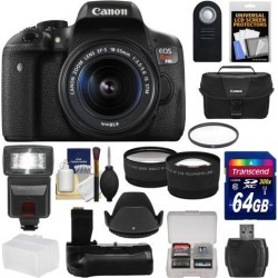 Canon EOS Rebel T6i Wi-Fi Digital SLR Camera & EF-S 18-55mm IS STM Lens with 64GB Card + Case + Grip + Tripod + Flash + Tele/Wide Lens Kit