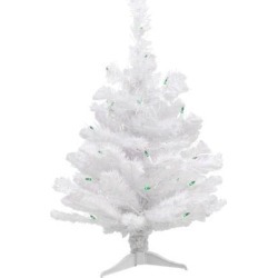 2' Pre-lit White Iridescent Pine Artificial Christmas Tree - Green Lights