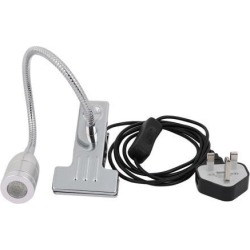 USB Port 1*3W 60 Degree Beam Angle 30cm Arm Cool White UK Plug LED Clip Desk Lamp Light Silver Tone