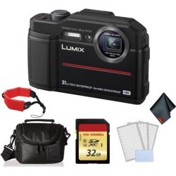 Panasonic Lumix Waterproof Digital Camera (Black)- Bundle with 32 GB Memory card + Floating Wrist Strap + LCD Screen Protectors and MORE
