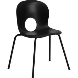 HERCULES Series 770 lb. Capacity Designer Black Plastic Stack Chair with Black Frame