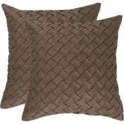 Throw Pillow Cover Stylish Basket Weave Pattern Soft Solid Decorative Pillow Case Home Decor Design Cushion Cover for Sofa Bedroom Car, Coffee.