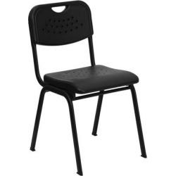 HERCULES Series 880 lb. Capacity Black Plastic Stack Chair with Open Back and Black Frame