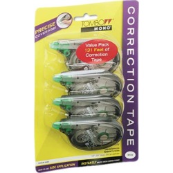 Tombow Mono 68626 MONO Correction Tape, Non-Refillable, 1/6' x 394', White Tape, 4/Pack