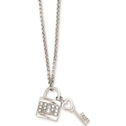 Sterling Silver Love Key w/ Hanging Lock & CZ Necklace