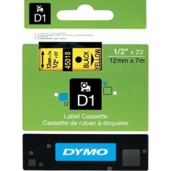 Dymo 45018 Black on Yellow D1 Label Tape 0.50' Width x 23 ft Length - 1 Each - Polyester - Thermal Transfer - Yellow