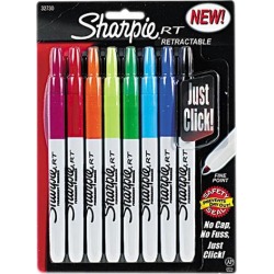 Sharpie 32730PP Fine Retractable Marker Fine Marker Point Type - Point Marker Point Style - Assorted Ink - 8 / Set, 1 Set