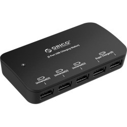 ORICO Compact 5-Port Super Charger (2 x 5V2.4A Super Charger, 3 x 5V1A Regular Charger) with 12V3A Power Adapter - Black (DCP-5U-US)