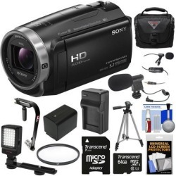 Sony Handycam HDR-CX675 32GB Wi-Fi HD Video Camera Camcorder with 64GB Card + Battery & Charger + Case + Tripod + Stabilizer + LED + Microphones + Kit