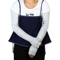 Travel Driving Flower Embroidery Decor Sun Resistant Arm Sleeves Gray Pair