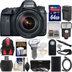 Canon EOS 6D Mark II Wi-Fi Digital SLR Camera & EF 24-105mm f/4L IS II USM Lens with 64GB Card + Backpack + Flash + Battery & Charger + Filters Kit