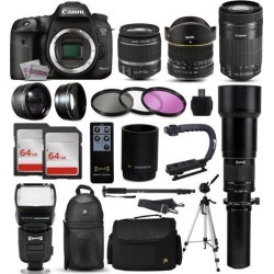 Canon EOS 7D Mark II DSLR Camera with EF-S 18-55mm and 55-250mm Lens, 2x 64GB SD Card, 72' Monopod, X-GRIP Action Stabilizing Handle, XIT Pro Sling.