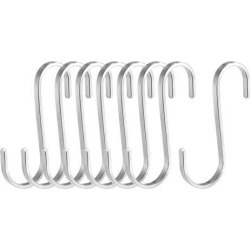 Stainless Steel S Hooks 3.15' Flat S Shaped Hook Hangers for Kitchen Bathroom Bedroom Storage Room Office Outdoor Multiple Uses 8pcs
