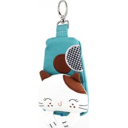 Lobster Clasp Zip Up Cloth Cat Head Decor Key Coin Holder Bag Purse Wallet Green
