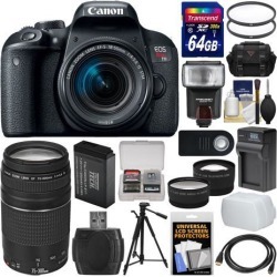 Canon EOS Rebel T7i Digital SLR Camera & EF-S 18-55mm IS STM + 75-300mm Lens + 64GB Card + Case + Flash + Diffuser + Battery & Charger + Tripod Kit