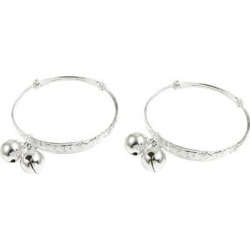 Unique Bargains Unique Bargains 2 Pcs Silver Tone Charm Bell Christening Bracelet Bangles for Baby Kid