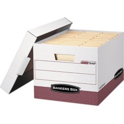 Bankers Box 07242 - R-Kive Max Storage Box, Letter/Legal, Locking Lid, White/Red 12/Carton