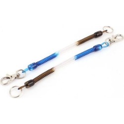 Unique Bargains 2Pcs Lobster Clasp Elastic Plastic Ring Spring Coil Keychain Black Clear Bule