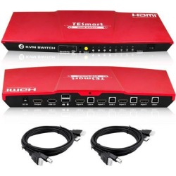 TESmart KVM Switch HDMI 4K 4 Input 1 Output 3840x2160@30Hz with 2 Pcs 5ft/1.5m KVM Cables Supports USB 2.0 Device Control up to 4.