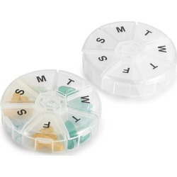 Weekly Pill Organizer - Pack of 2 - Large Round Travel Medication Reminder Daily Monday to Sunday Compartments, 7 Days