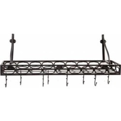 Old Dutch International 103MB Medium Gauge Wall-Mount Bookshelf Pot Rack with 8 Hooks, Matte Black